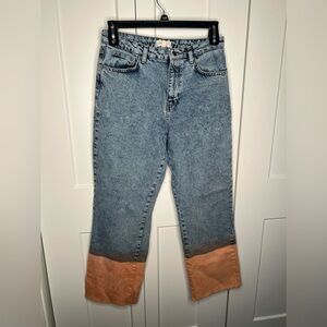 Francesca's Harper Heritage Two Tone Dyed Raw Hem Wide Leg Denim Jeans Womens 28